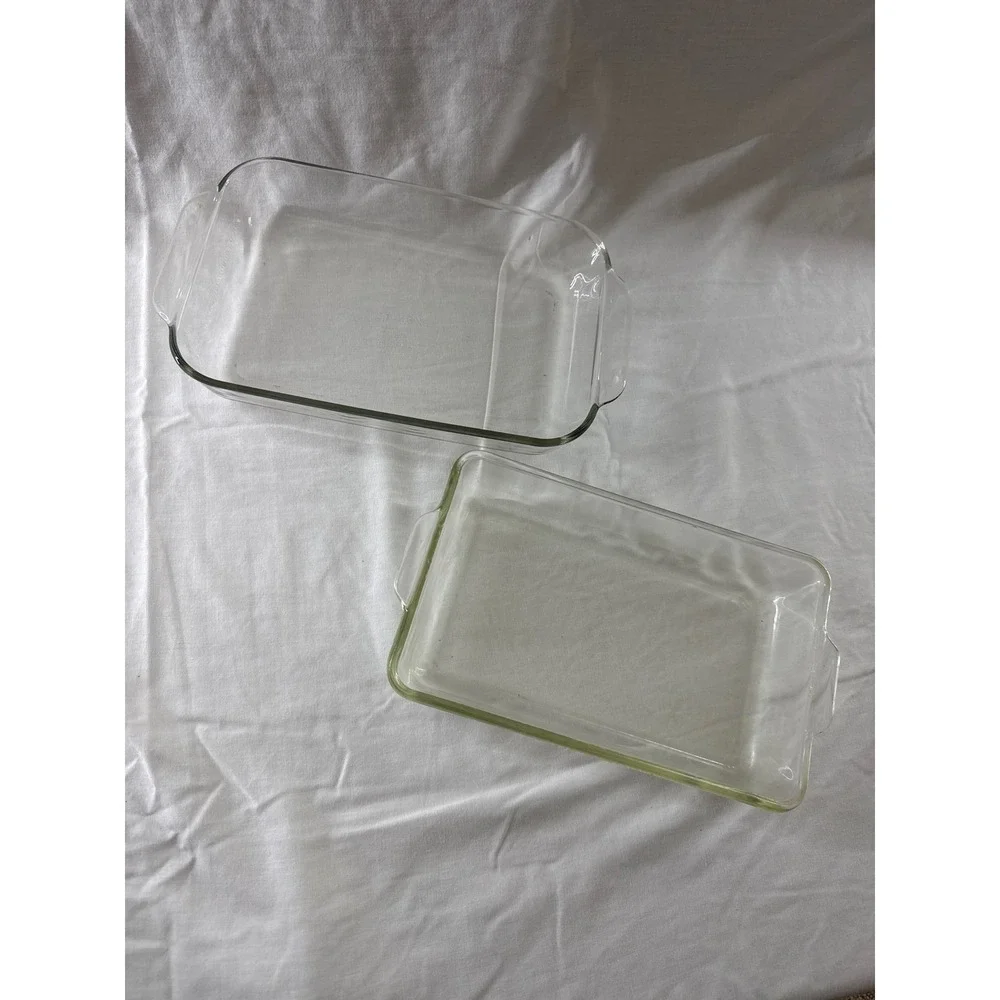 Vintage Pyrex Clear Glass Rectangular Baking Dish Set of 2 Casserole Roasters